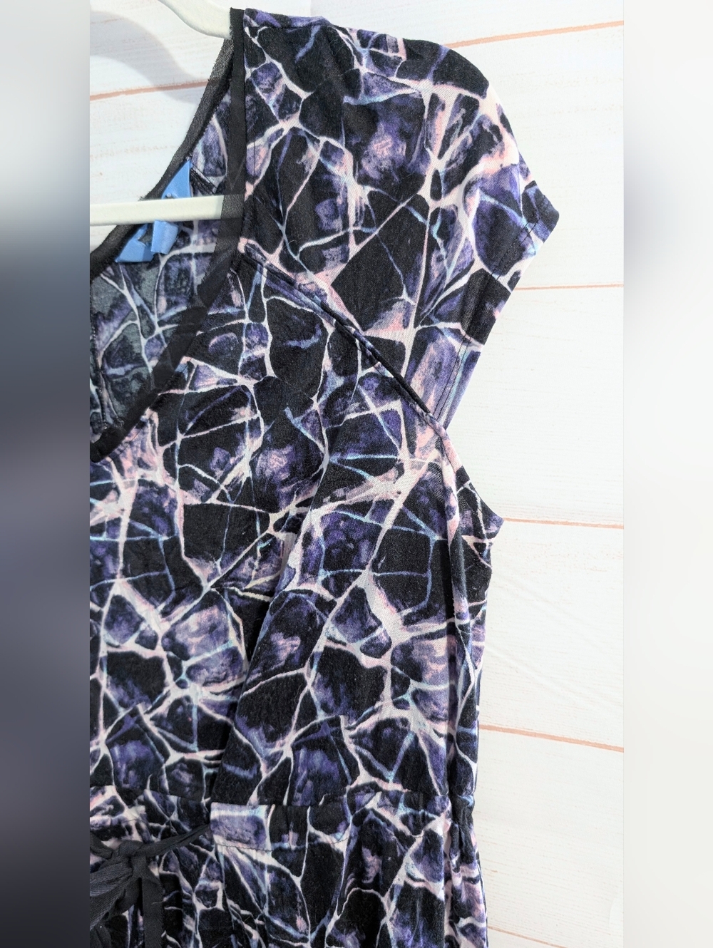 Vintage Vera Wang Black & Lavender Patterned V-Neck Midi Dress π Size Large - Picture 5 of 9